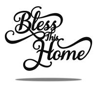 Vivegate Bless This Home Décoration murale en métal noir - Bless This Home - Pochoir mural en métal décoratif pour entrée, salon (grand - 46 x 33 cm)