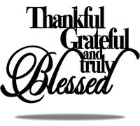 Vivegate Décoration murale Thankful Grateful Blessed - Décoration murale en fer pour la maison (grande taille - 46 x 30,5 cm)