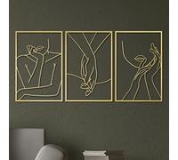 Vivegate Lot de 3 panneaux muraux minimalistes dorés en métal à une ligne - 45,7 x 30,5 cm - Panneaux muraux abstraits minimalistes pour décoration murale de chambre à coucher