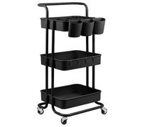 Desserte, chariot de rangement à roulettes avec poignée - 3 étagères - Noir - Vivezen