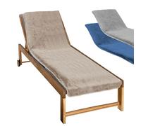 Serviette de plage à rabat pour transat de bain, 100 % coton - 75 x 200 cm - Beige - Vivezen beige G