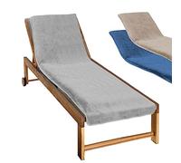 Serviette de plage à rabat pour transat de bain, 100 % coton - 75 x 200 cm - Gris - Vivezen