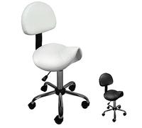 Tabouret ergonomique à roulettes avec dossier réglable en hauteur de 49 à 62 cm et pivotable à 360° - Blanc - Vivezen