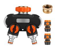 Vivibel Distributeur Arrosage 2 Voies - Distributeur d'eau 3/4" et 1/2" avec Vanne Robinet pour Connecter Simultanément Deux Appareils, Débit d'eau Réglable, Adaptateur pour Arroser Le Jardin