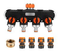 Vivibel Distributeur Arrosage 4 Voies - Distributeur d'eau 3/4" et 1/2" avec Vanne Robinet pour Connecter Simultanément Deux Appareils, Débit d'eau Réglable, Adaptateur pour Arroser Le Jardin