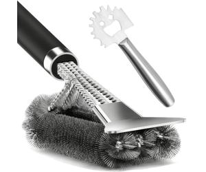 VIVIIHOO Set de 3 Brosses de Nettoyage de Gril en Acier Inoxydable, Grattoir pour Grille avec Ouvre-Bouteille et Raclette, pour Barbecue Weber, Brosse Pro pour Grille en Fonte et Acier Inoxydable