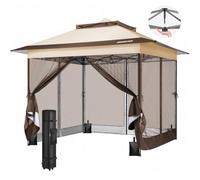 VIVOHOME Tente Écran Tonnelle Pliante Portable résistant à l'eau Barnum Pavillon de Jardin avec Moustiquaire 2 Portes à Fermeture Éclair et Sac Roulant (Beige & Marron, 3x3 m)
