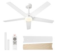VIVOHOME Ventilateur de Plafond avec Lumières Télécommande 132cm 5 Pales | LED Lampe Intégrée 50W, Minuterie 6+1 Vitesses Silencieux Reversible Blanc