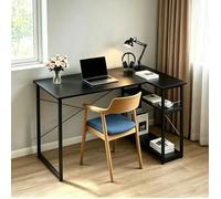 VIVOLILV Bureau d'angle L Scandinave,120x50x75 cm,Avec étagères rangement,cadre métal pour télétravail gaming maison,Noir