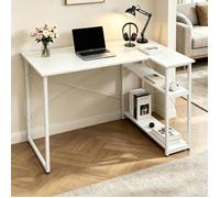VIVOLILV Bureau d'angle L Scandinave,120x50x75 cm,Avec étagères rangement,cadre métal pour télétravail gaming maison,Blanc