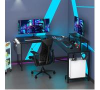 VIVOLILV Bureau Gamer Bureau D'ordinateur en Forme de L,185 x 55 cm,Bureau gaming avec Panier à Boissons et Crochet pour Casque