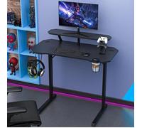 VIVOLILV Bureau Gamer - Fibre de Carbone PVC - Avec Support d'écran et étagère - 100x55x75 cm - Noir