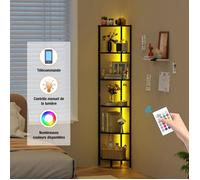 VIVOLILV Étagère d'angle Lumières LED Réglables - 6 niveaux - BiBibliothèque 6 étagères - Meuble de Rangement - 43x30x172 cm