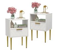 VIVOLILV Lot de 2 tables de chevet avec 1 tiroir et 1 niche en bois - chevet de lit 40 x 30 x 57cm Blanc -Pieds en dorés