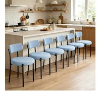 VIVOLILV Lot de 6 Chaise Peluche Teddy Bleue Rembourrée,Tissu Bouclette Ultra-Doux,Pieds Métal Noir,Pour Salle à Manger Cuisine