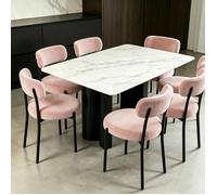 VIVOLILV Lot de 6 Chaise Salle à Manger Peluche Teddy,Scandinave,Tissu Ultra-Doux,Pieds Métal Noir,Pour Salle à Manger,Salon