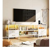 VIVOLILV Meuble TV avec LED jusqu'à 75 Pouces,Avec prise et USB,4 Tiroirs et 4 Étagères Ouvertes,Contemporain - Design,Blanc