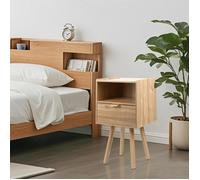 VIVOLILV Table de chevet avec 1 tiroir et niche de rangement - 40x30x66 cm - Pieds en bois massif - Table de nuit, Couleur Chêne