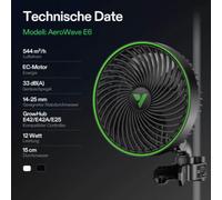 VIVOSUN Ventilateur à clip AeroWave E9 Noir