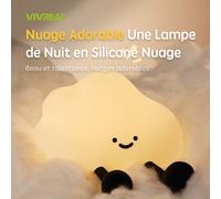 VIVREAL A023 Veilleuse LED nuage rechargeable en silicone souple, ABS et PP, 3 niveaux de luminosité, charge Type-C - Blanc