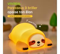 VIVREAL A046 Veilleuse LED paresseux rechargeable en silicone souple, ABS et PP, 3 niveaux de luminosité, charge Type-C - Jaune clair