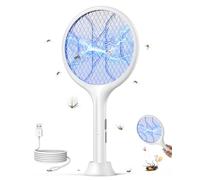 VIWAVE Raquette Moustique Électrique,Extra Forte 4000V Raquette Electrique Insectes avec UV,Raquette Anti Moustique Electrique Rechargeable 1800mAh USB-C,Base Stable,3 Couches de Sécurité - Blanche