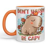 Vixar Capybara Tasse en céramique colorée avec inscription « Don't Worry Be Capy Kawaii » 330 ml pour le travail, le bureau, le thé, le café (orange)