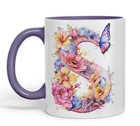 Vixar Tasse avec lettre S, motif floral, papillon, lettre de l'alphabet S, monogramme aquarelle, tasse en céramique colorée pour thé, café, infusion chaude, 330 ml, cadeau (violet)