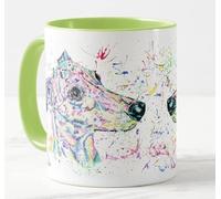 Vixar Tasse colorée à l'aquarelle de chien de course de lévrier - Cadeau d'anniversaire, de Pâques, de travail, de bureau, de Noël, de thé, de café (L vert)