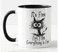 Vixar Tasse Colorée avec Inscription « It's Fine Everything is Fine » - Cadeau d'Anniversaire, de Travail, de Noël, de Thé et de Café (Noir)