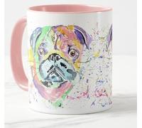 Vixar Tasse colorée en forme de carlin chinois pour anniversaire, travail, bureau, Noël, thé et café (rose)