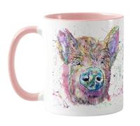 Vixar Tasse colorée en forme de cochon de la ferme - Aquarelle - Cadeau d'anniversaire, de travail, de bureau, de Noël - Rose
