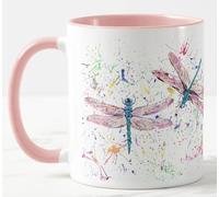Vixar Tasse colorée en forme de libellule - Cadeau d'anniversaire, de travail, de Noël, de thé ou de café (rose)