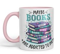 Vixar Tasse colorée « Maybe Books are Addicted to Me » - 325 ml - Rose