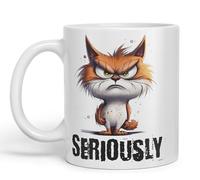 Vixar Tasse en céramique colorée avec inscription « Cat Seriously kittten Joke Sarkasm » pour thé, café, infusion chaude, 330 ml, cadeau (blanc)