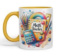 Vixar Tasse en céramique colorée pour professeur de mathématiques, cadeau de fin d'école, pour thé, café, infusion chaude, 330 ml, cadeau (G jaune)