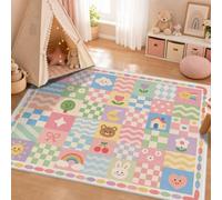 VIXENIUM Tapis d'Entrée Carreaux Rose Enfant Interieur 60x90 cm | Motif Damier Plaid Dopamine Couleur Cute, Pliable, Antidérapant, Lavable, Carpet, Decoration, Moquette, Garcon, Fille, Ado