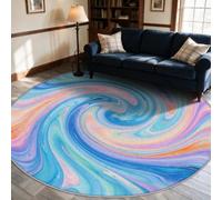 VIXENIUM Tapis Rond Abstrait Bleu Salon Chambre 180 cm de Diamètre | Motif Tourbillon Psychédélique, Antidérapant, Lavable, Poil Ras, Doux Carpet, Decoration, Moquette, Paillassons