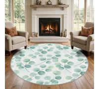 VIXENIUM Tapis Rond Feuille Vert Salon Chambre 180 cm de Diamètre | Motif Simple Plante Campagne, Antidérapant, Lavable, Poil Ras, Doux Carpet, Decoration, Moquette, Paillassons