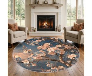 VIXENIUM Tapis Rond Fleur De Cerisier Salon Chambre 180 cm de Diamètre | Motif Japonais Chinois Asiatique, Antidérapant, Lavable, Poil Ras, Doux Carpet, Decoration, Moquette, Paillassons