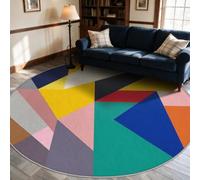 VIXENIUM Tapis Rond Geometrique Salon Chambre 180 cm de Diamètre | Motif Mid Century Modern, Antidérapant, Lavable, Poil Ras, Doux Carpet, Decoration, Moquette, Paillassons
