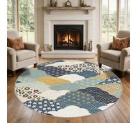 VIXENIUM Tapis Rond Japonais Salon Chambre 180 cm de Diamètre | Motif Art Deco Asie Oriental, Antidérapant, Lavable, Poil Ras, Doux Carpet, Decoration, Moquette, Paillassons