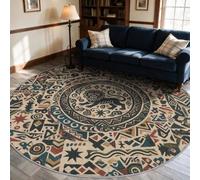 VIXENIUM Tapis Rond Lion Salon Chambre 180 cm de Diamètre | Motif Ethnique Africain Vert, Antidérapant, Lavable, Poil Ras, Doux Carpet, Decoration, Moquette, Paillassons