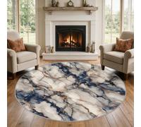 VIXENIUM Tapis Rond Marbre Salon Chambre 180 cm de Diamètre | Motif Bleu Gris Marron Beige, Antidérapant, Lavable, Poil Ras, Doux Carpet, Decoration, Moquette, Paillassons