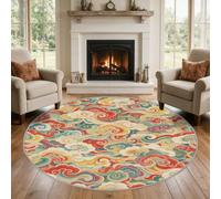 VIXENIUM Tapis Rond Oriental Salon Chambre 180 cm de Diamètre | Motif Japon Ethnique Asie, Antidérapant, Lavable, Poil Ras, Doux Carpet, Decoration, Moquette, Paillassons