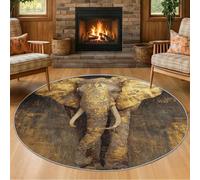 VIXENIUM Tapis Rond Petit Elephant Salon Chambre 90 cm de Diamètre