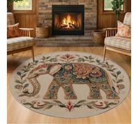 VIXENIUM Tapis Rond Petit Elephant Salon Chambre 90 cm de Diamètre