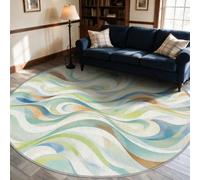 VIXENIUM Tapis Rond Vortex Salon Chambre 180 cm de Diamètre | Motif Abstrait Vague Bleu Vert, Antidérapant, Lavable, Poil Ras, Doux Carpet, Decoration, Moquette, Paillassons