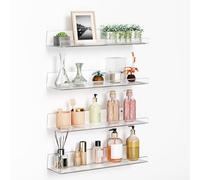Viymgit Lot de 4 étagères murales autocollantes en acrylique transparent de 38,1 cm pour bibliothèque d'enfants, étagère à rebord pour salle de bain, salon, chambre à coucher, cuisine