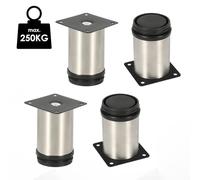 Vkechh Lot de 4 pieds de meubles réglables en acier inoxydable de 10 cm | Haute capacité de charge, pieds de meubles pour chaises, table, armoire, meuble TV, bureau, étagère, canapé, lit et commode